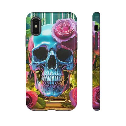 Neon Rose Skull Tough Phone Case