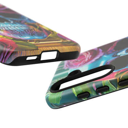 Neon Rose Skull Tough Phone Case