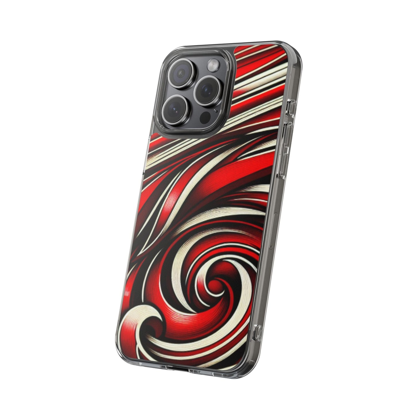 Red & White Swirl Abstract Clear Phone Case