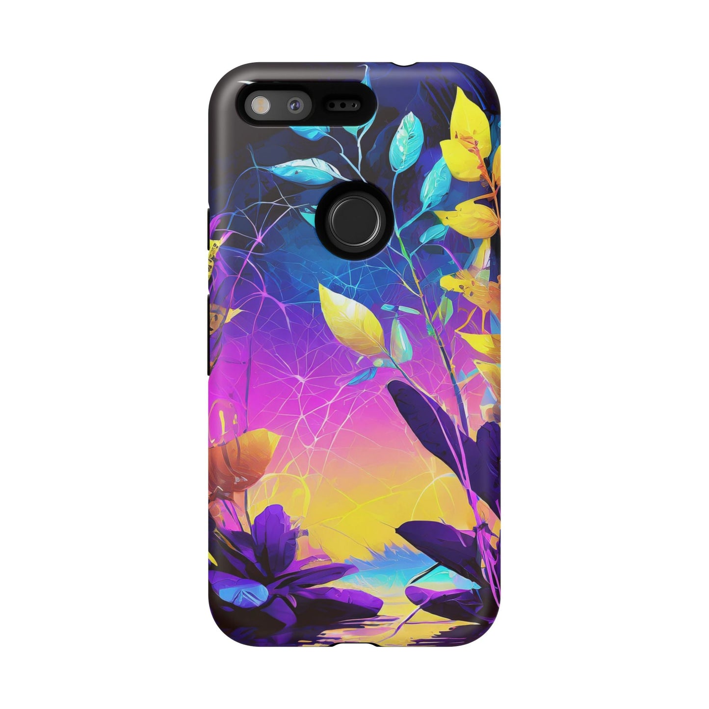 Artistic Vibrant Neon Floral Leaf Tough Phone Case