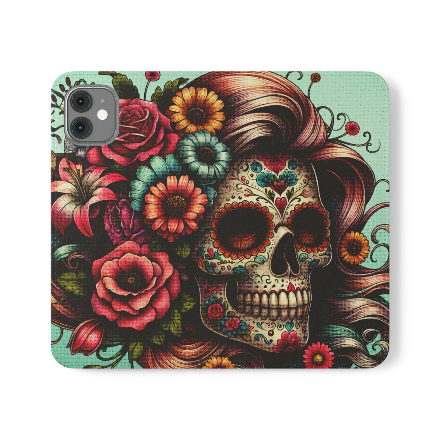 Sugar Skull Flip Wallet Phone Case