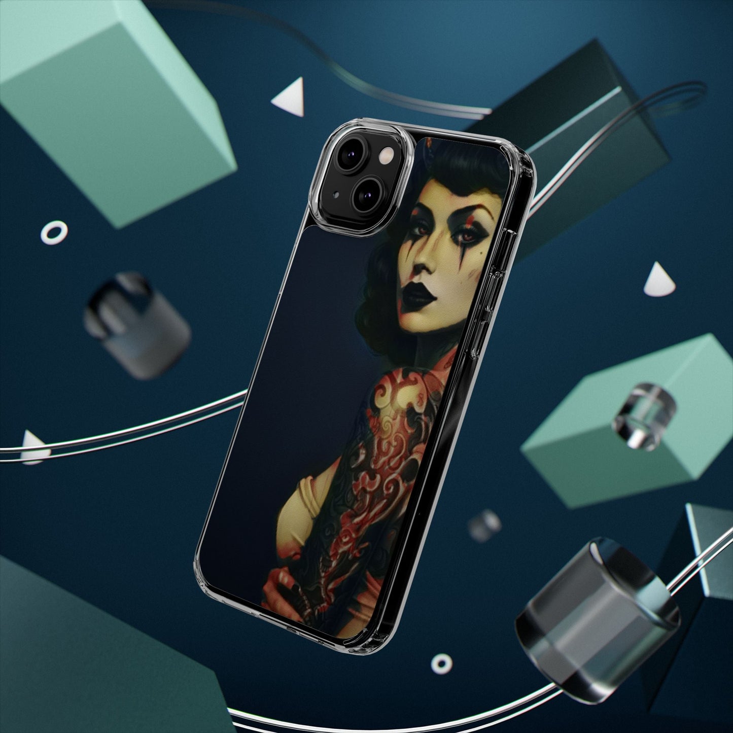Gothic Devilish Tattooed Beauty Clear Phone Case