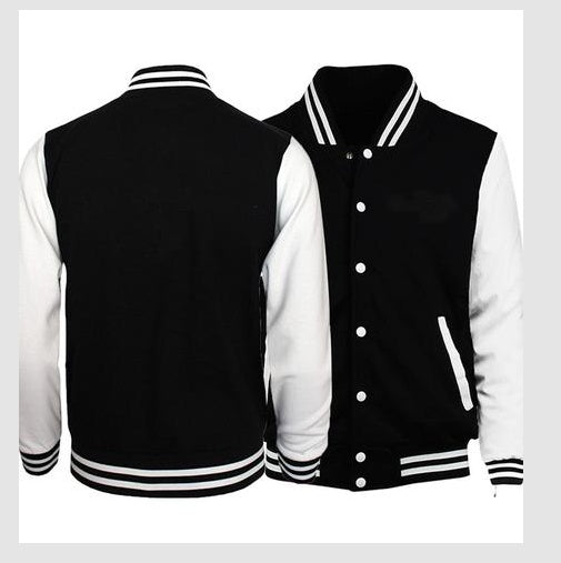 Cotton Blend Varsity Baseball Jacket Black White Two-Tone