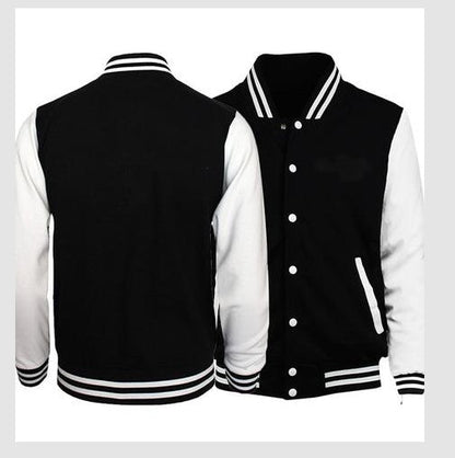 Cotton Blend Varsity Baseball Jacket Black White Two-Tone