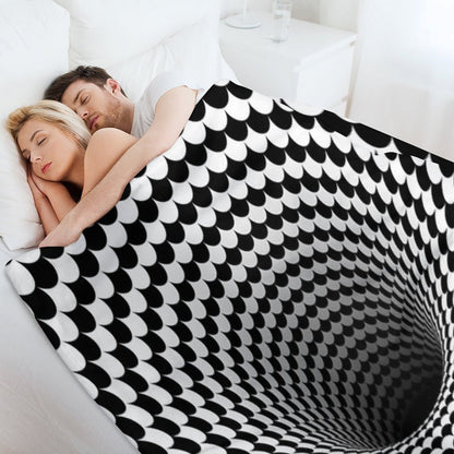 Optical Illusion Black And White Scales Houndstooth Black Hole Vortex Throw Blanket