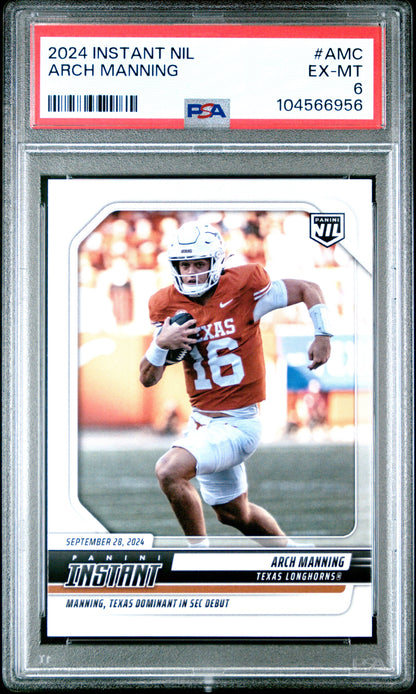 Graded 2024 Panini Instant NIL Arch Manning #AMC Rookie RC Football Card PSA 6 EX Mint