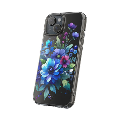 Vibrant Blue Floral Clear Phone Case
