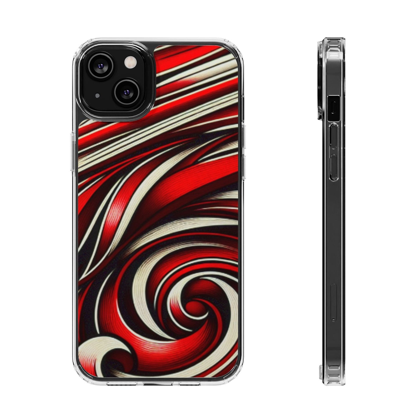 Red & White Swirl Abstract Clear Phone Case