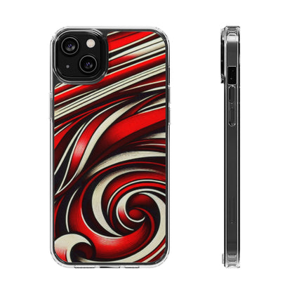 Red & White Swirl Abstract Clear Phone Case