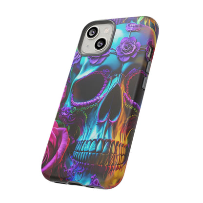 Neon Skull and Roses Vibrant Tough Phone Case