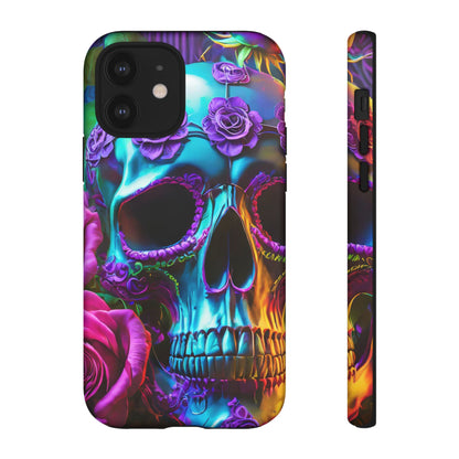 Neon Skull and Roses Vibrant Tough Phone Case