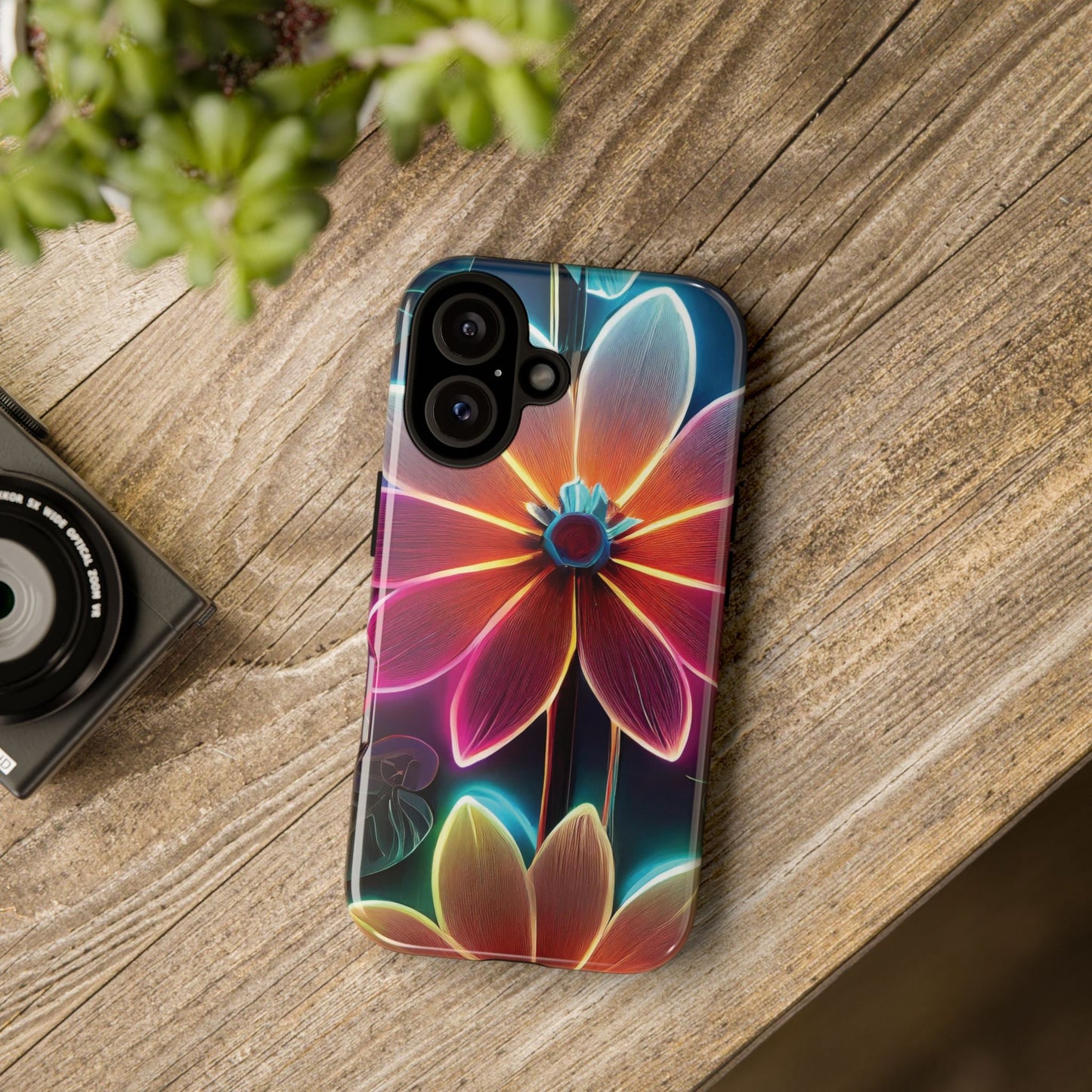 Vibrant Neon Flowers Tough Phone Case