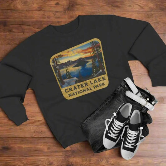 Crater Lake National Park Unisex Fit Crewneck Sweatshirt Wood Sign Lake View