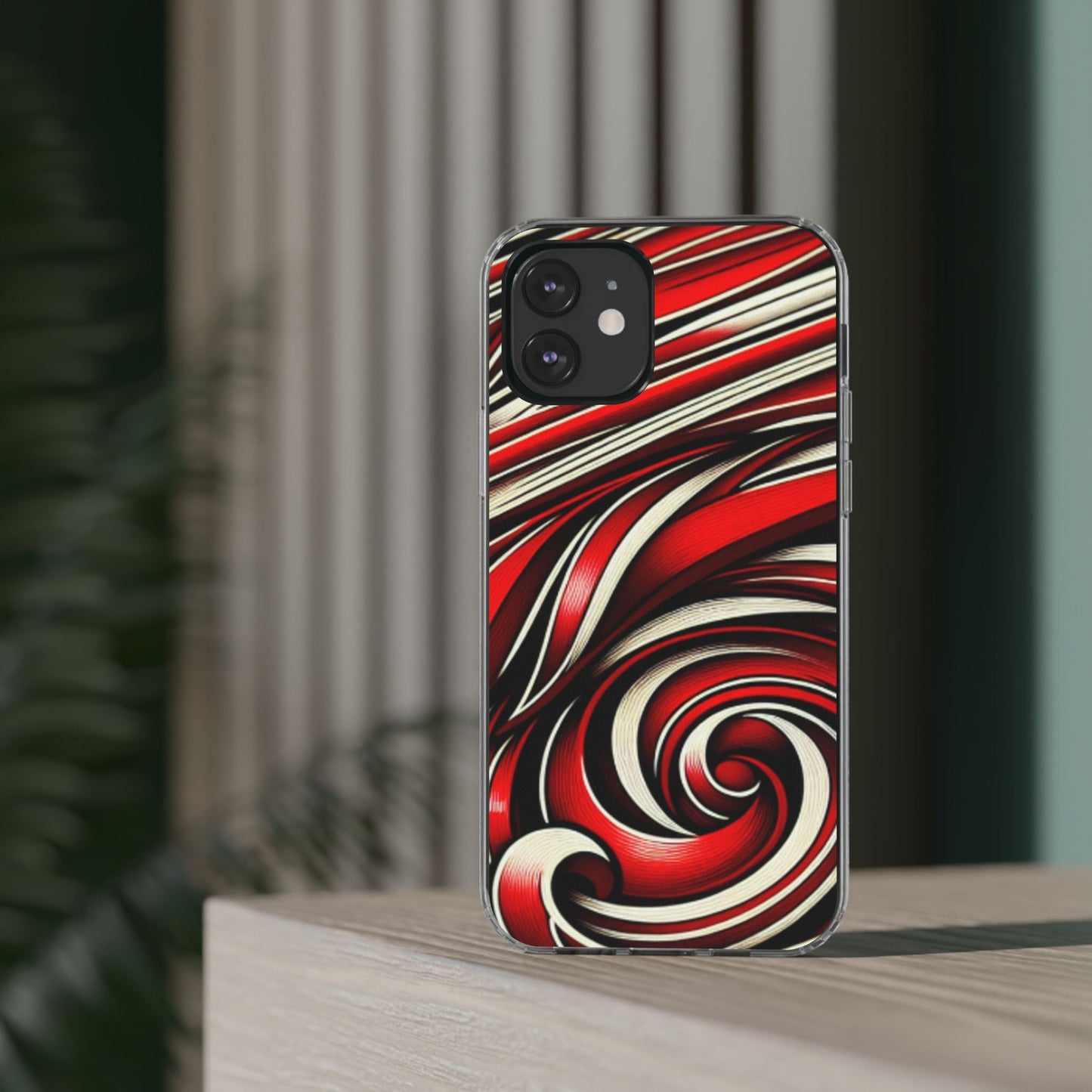 Red & White Swirl Abstract Clear Phone Case