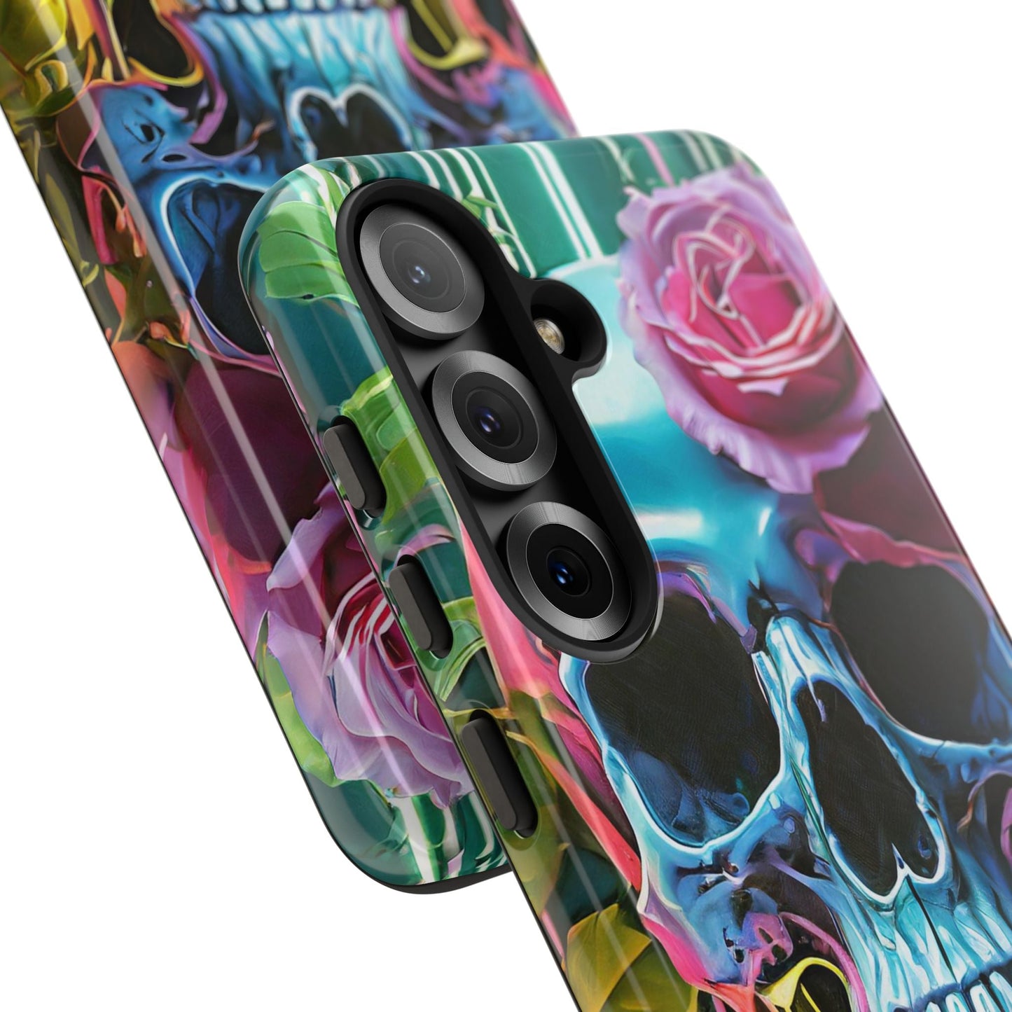 Neon Rose Skull Tough Phone Case