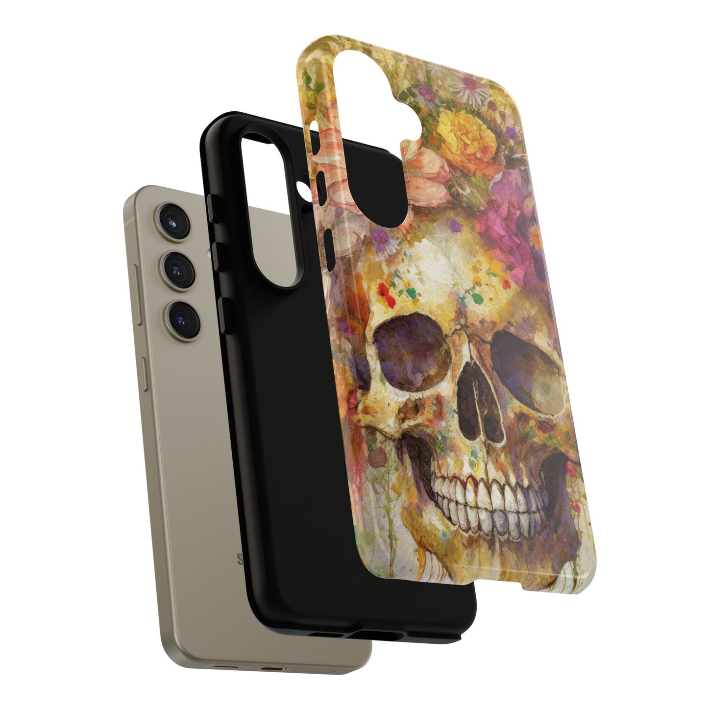 Unique Floral Skull Tough Phone Case