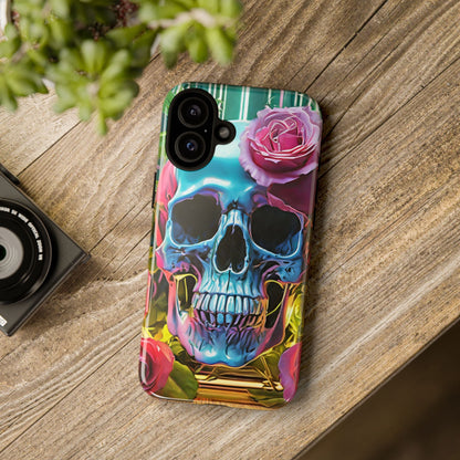Neon Rose Skull Tough Phone Case