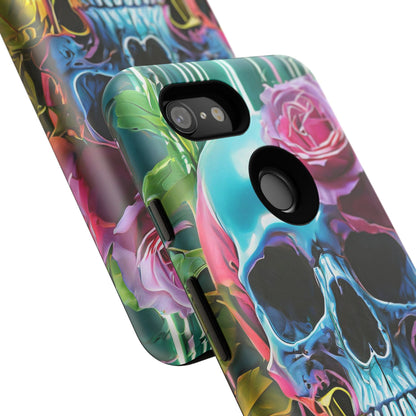 Neon Rose Skull Tough Phone Case