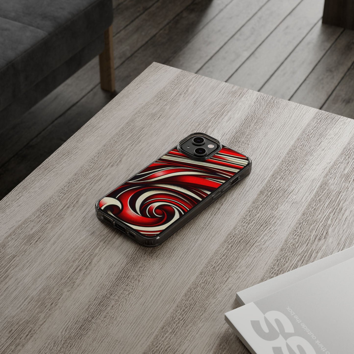 Red & White Swirl Abstract Clear Phone Case