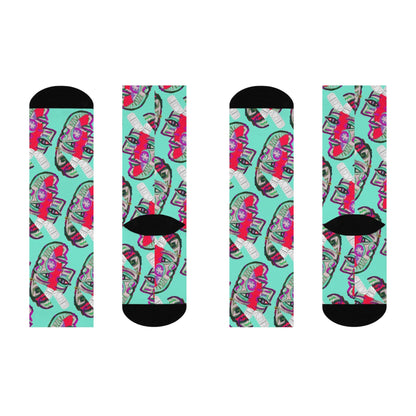 LOVE PILL Cushioned Crew Socks Teal Froth