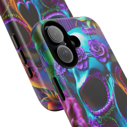 Neon Skull and Roses Vibrant Tough Phone Case