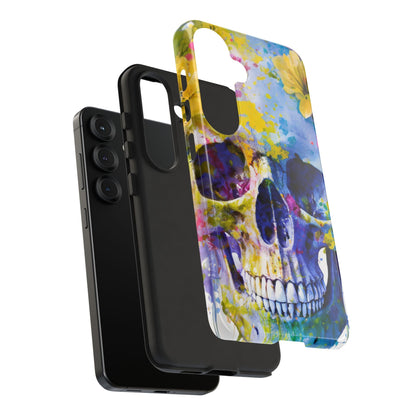 Vibrant Blue Floral Skull Tough Phone Case