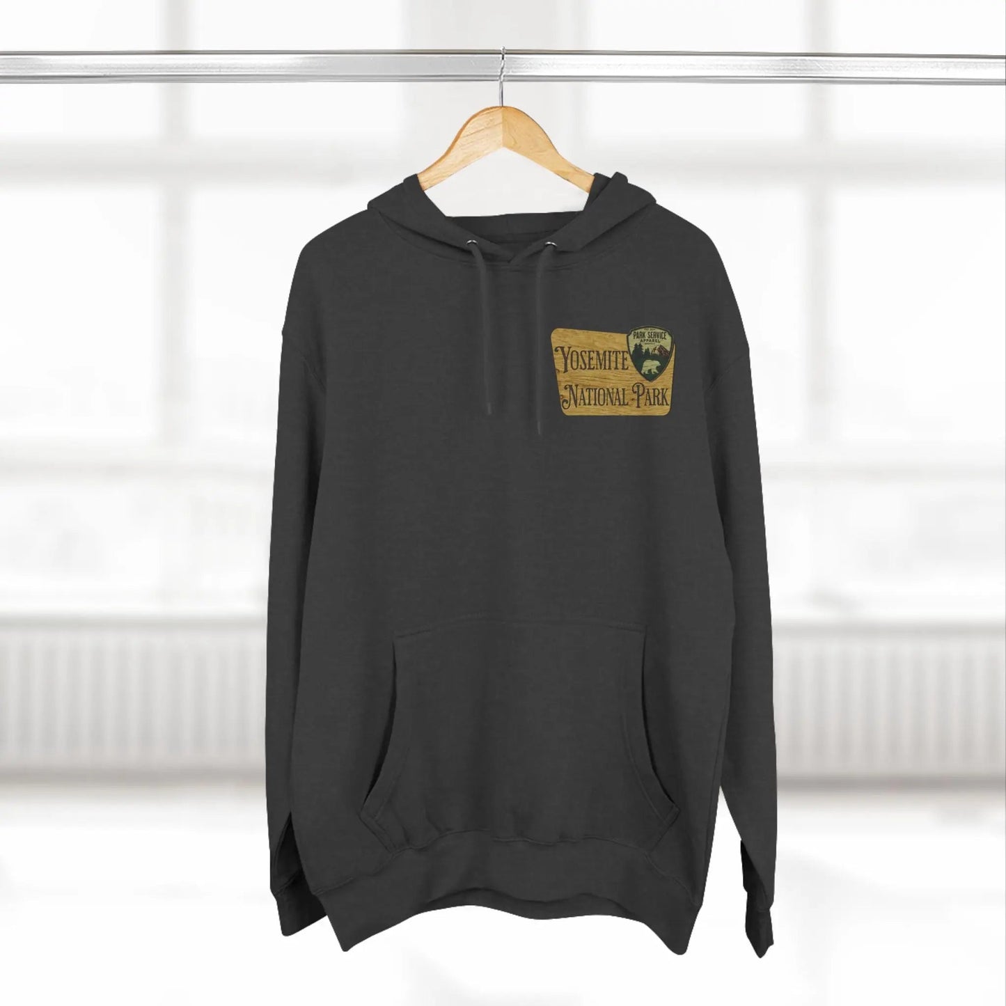 Hike Yosemite National Park Unisex Fit Fleece Hoodie Wooden Mountain Sign