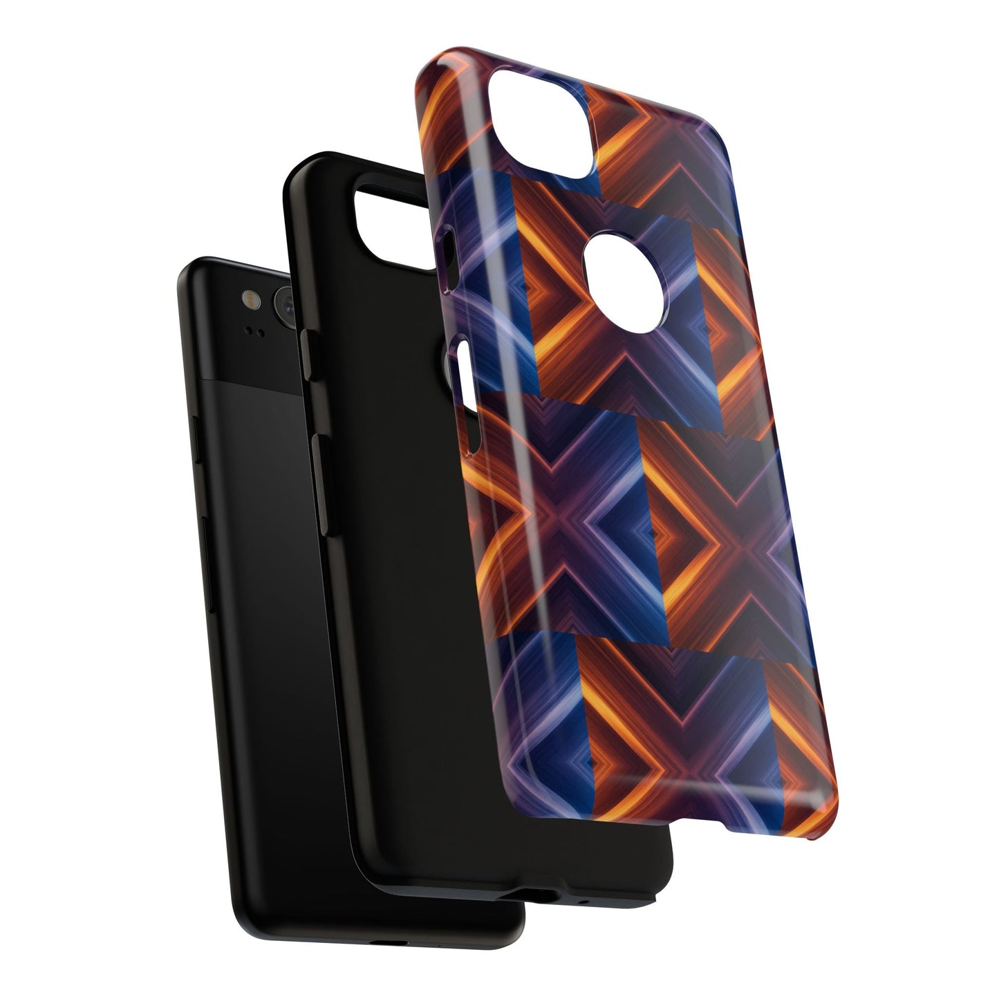 Stylish Tough Phone Case With Blue & Orange Abstract Design