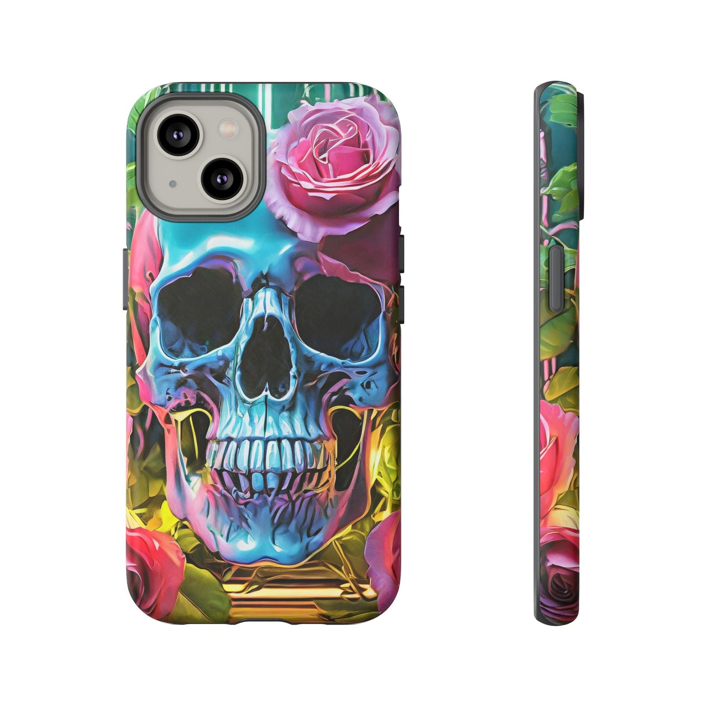 Neon Rose Skull Tough Phone Case