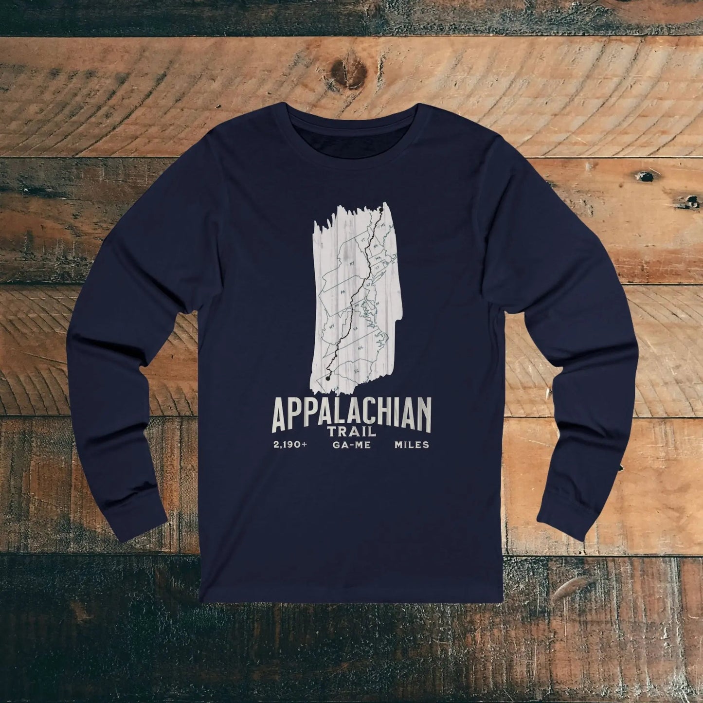 Appalachian National Scenic Trail Unisex Fit Long Sleeve T-shirt AT White Blaze Map