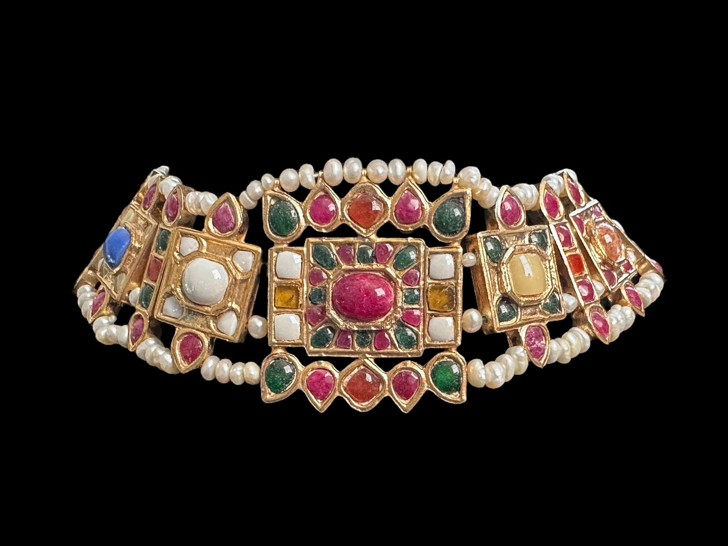 BR471 Naheed navratan bridal set with fresh water pearls and gemstones ( READY TO SHIP )