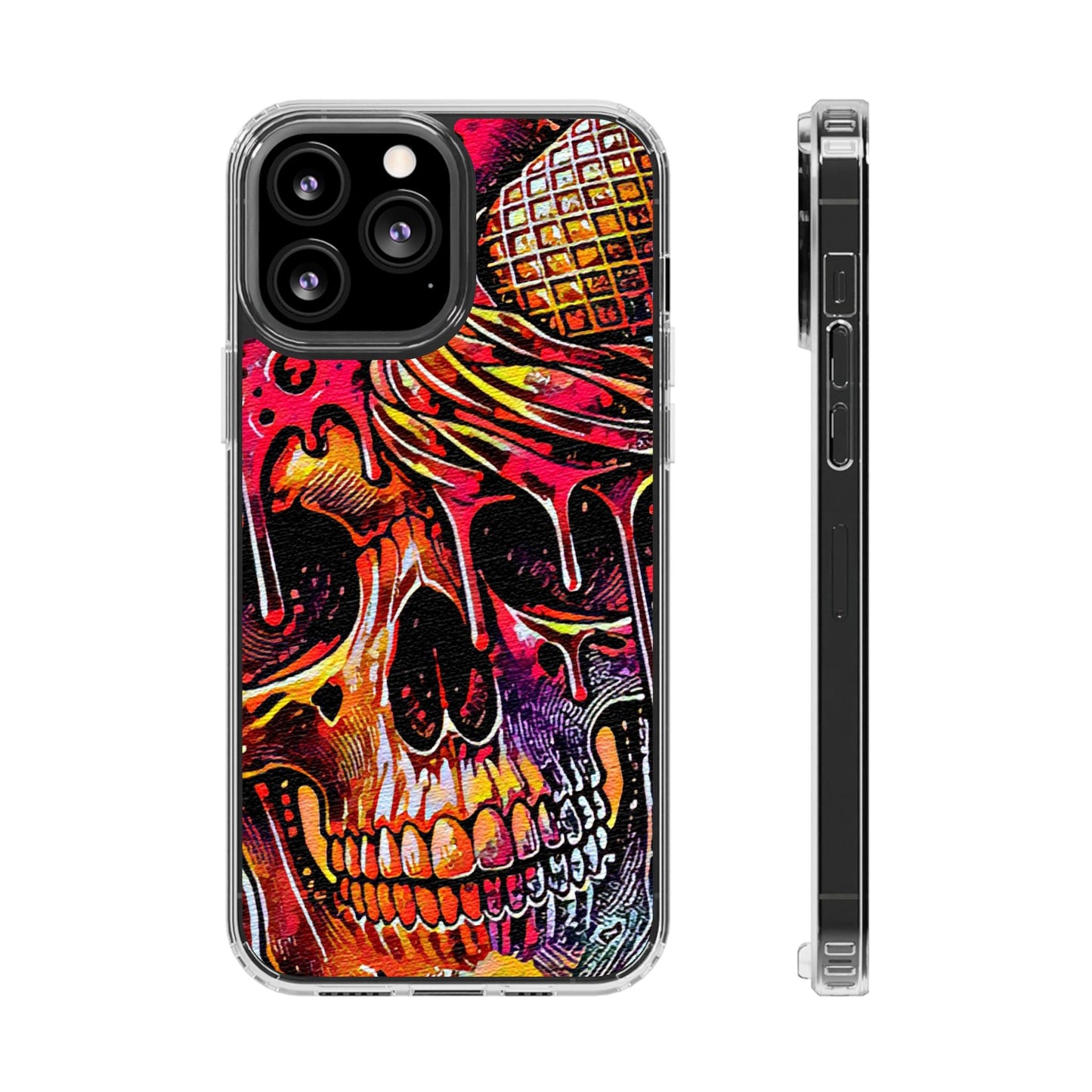 Neon Ice Cream Skull Clear Phone Case