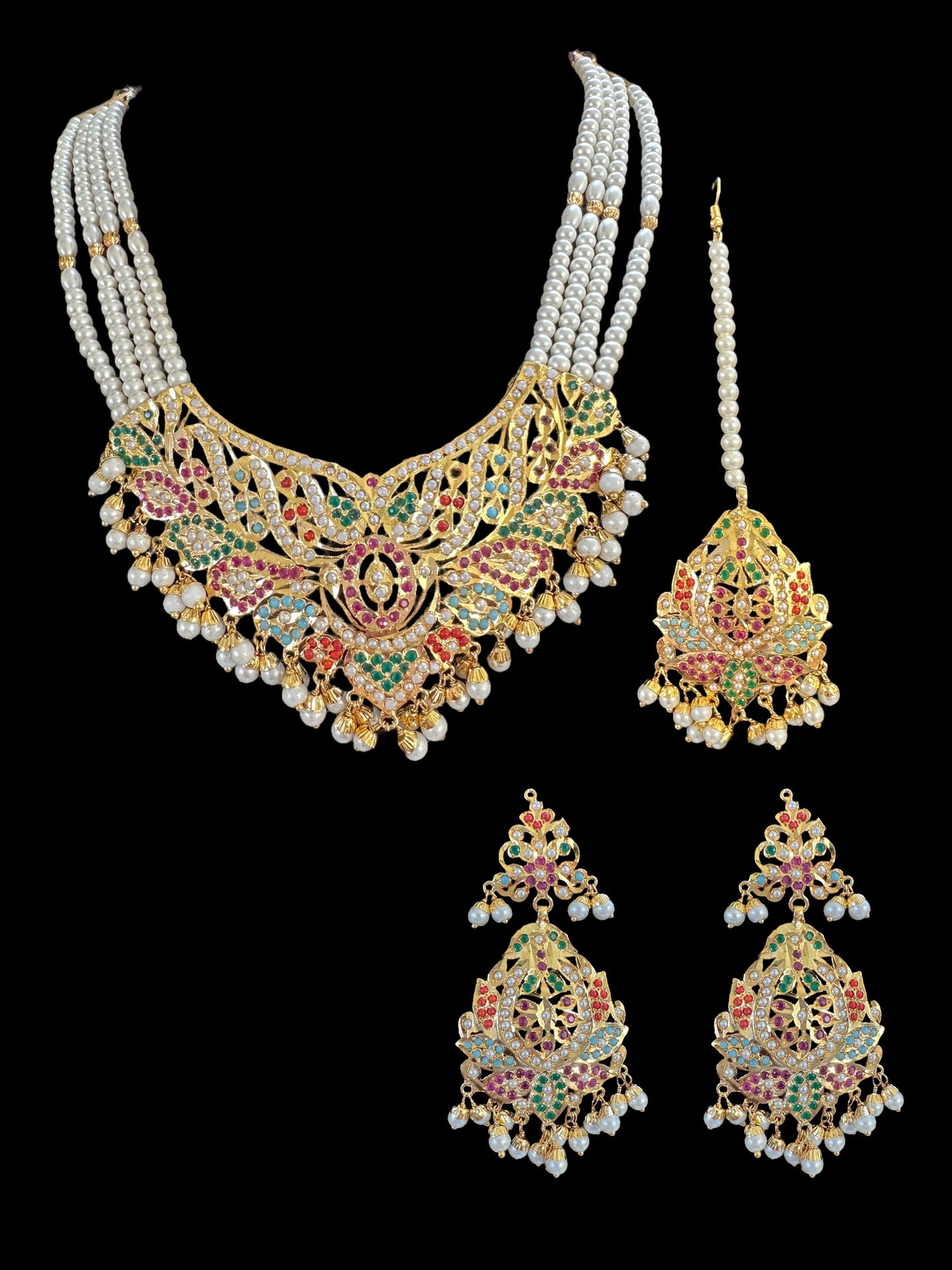 DNS46 Rana Navratan  necklace  earrings tika  (SHIPS IN 3 WEEKS )