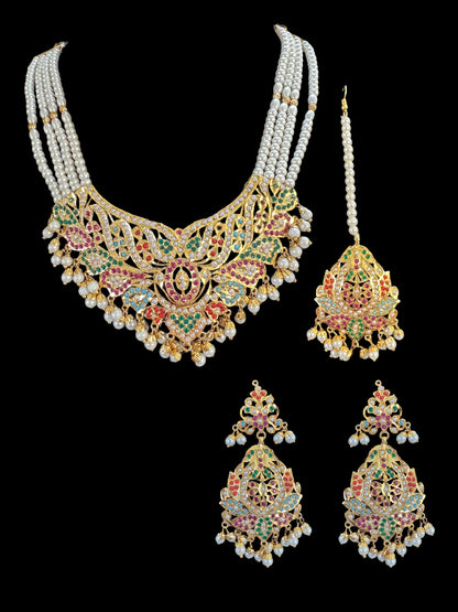 DNS46 Rana Navratan  necklace  earrings tika  (SHIPS IN 3 WEEKS )