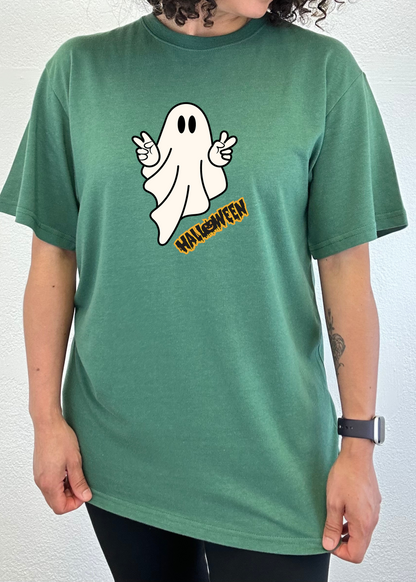 Halloween Ghost Unisex Bamboo Viscose/Organic Cotton Short Sleeve Graphic T-Shirt
