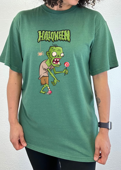 Halloween Green Monster Unisex Bamboo Viscose/Organic Cotton Short Sleeve Graphic T-Shirt