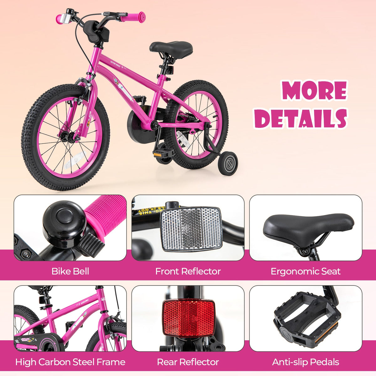 16-Inch Kids Bike for 4-7 Years Old Adjustable with Removable Training Wheels-16 inches