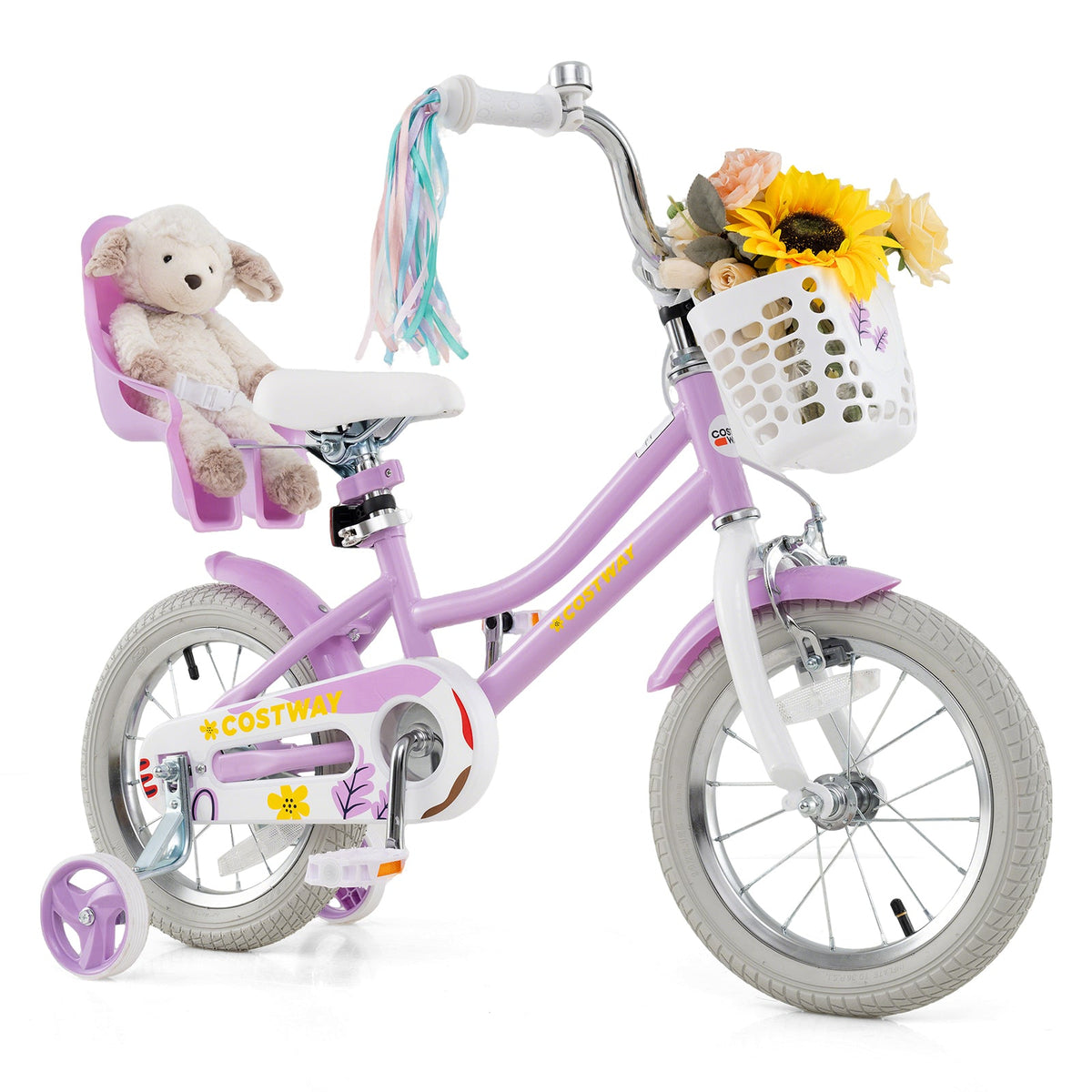 14 Inch Girls Bike Kids Bicycle with Doll Seat and Streamers for Children 3-5 Years Old