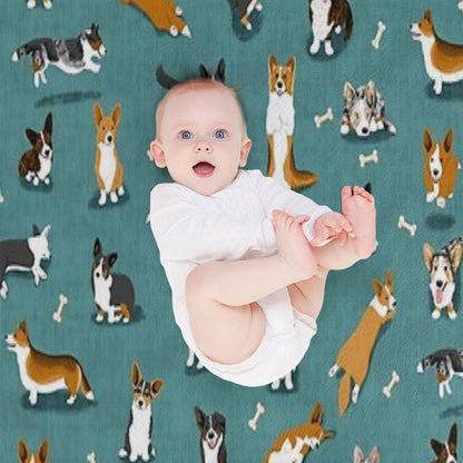 Cardigan Corgi Pattern on Teal Throw Blanket
