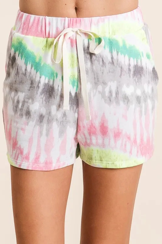 BiBi Tie Dye Print Shorts With Twill Tape Drawstring