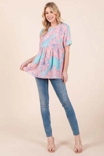 BOMBOM Floral Babydoll Tunic Top