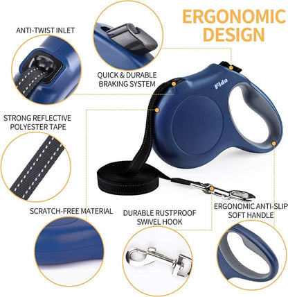 16ft Retractable Dog Leash with Dispenser and Poop Bags