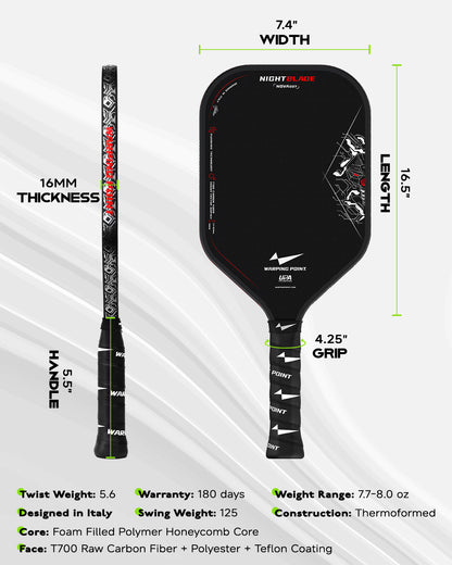 NightBlade Pickleball Paddle 16 mm High Performance Carbon Fiber Face