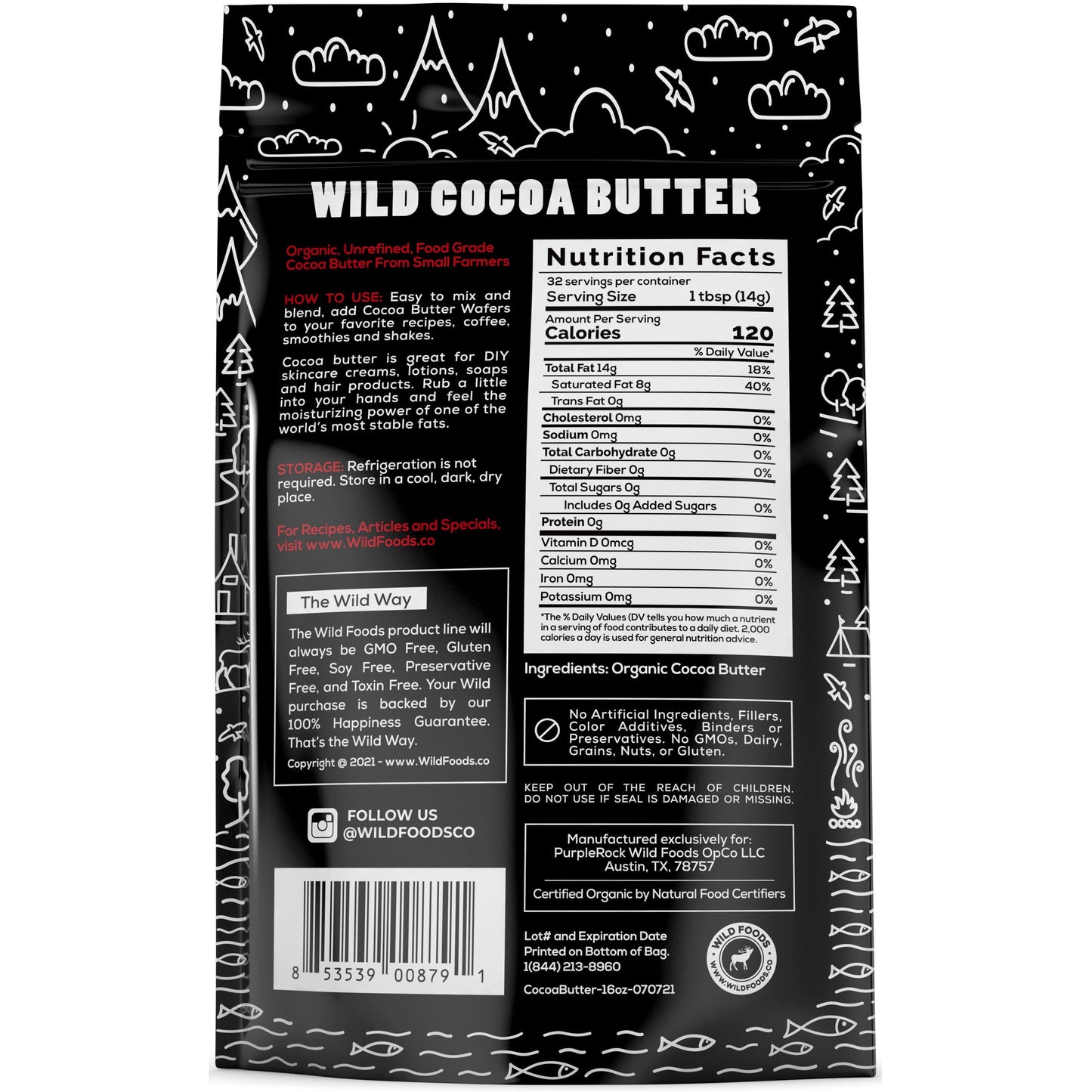 Wholesale case of 6 - Cocoa Butter Wafers, Raw & Organic 16oz