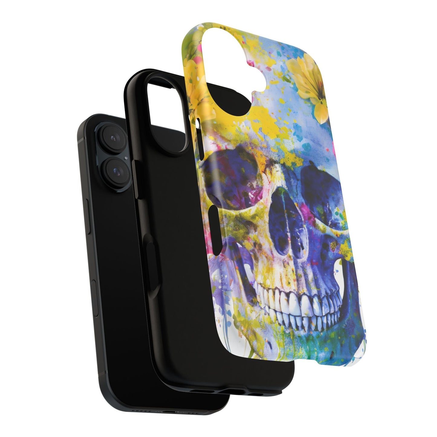 Vibrant Blue Floral Skull Tough Phone Case