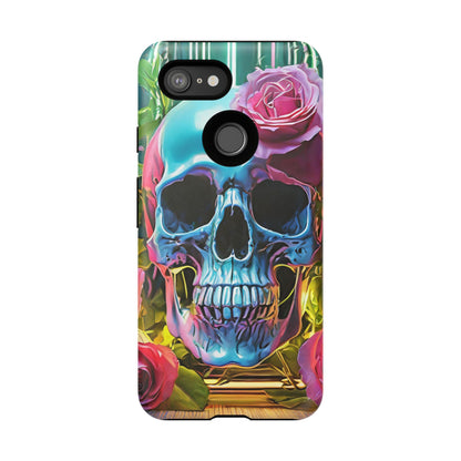 Neon Rose Skull Tough Phone Case