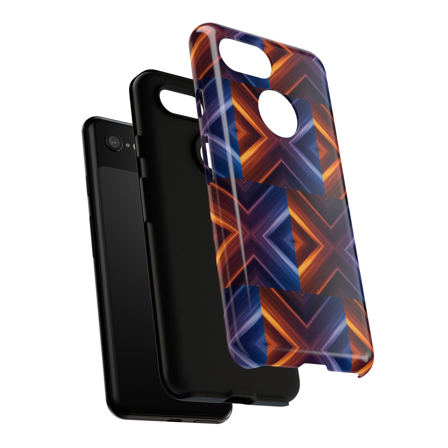 Stylish Tough Phone Case With Blue & Orange Abstract Design