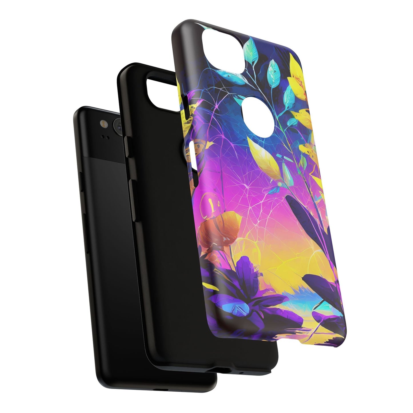 Artistic Vibrant Neon Floral Leaf Tough Phone Case