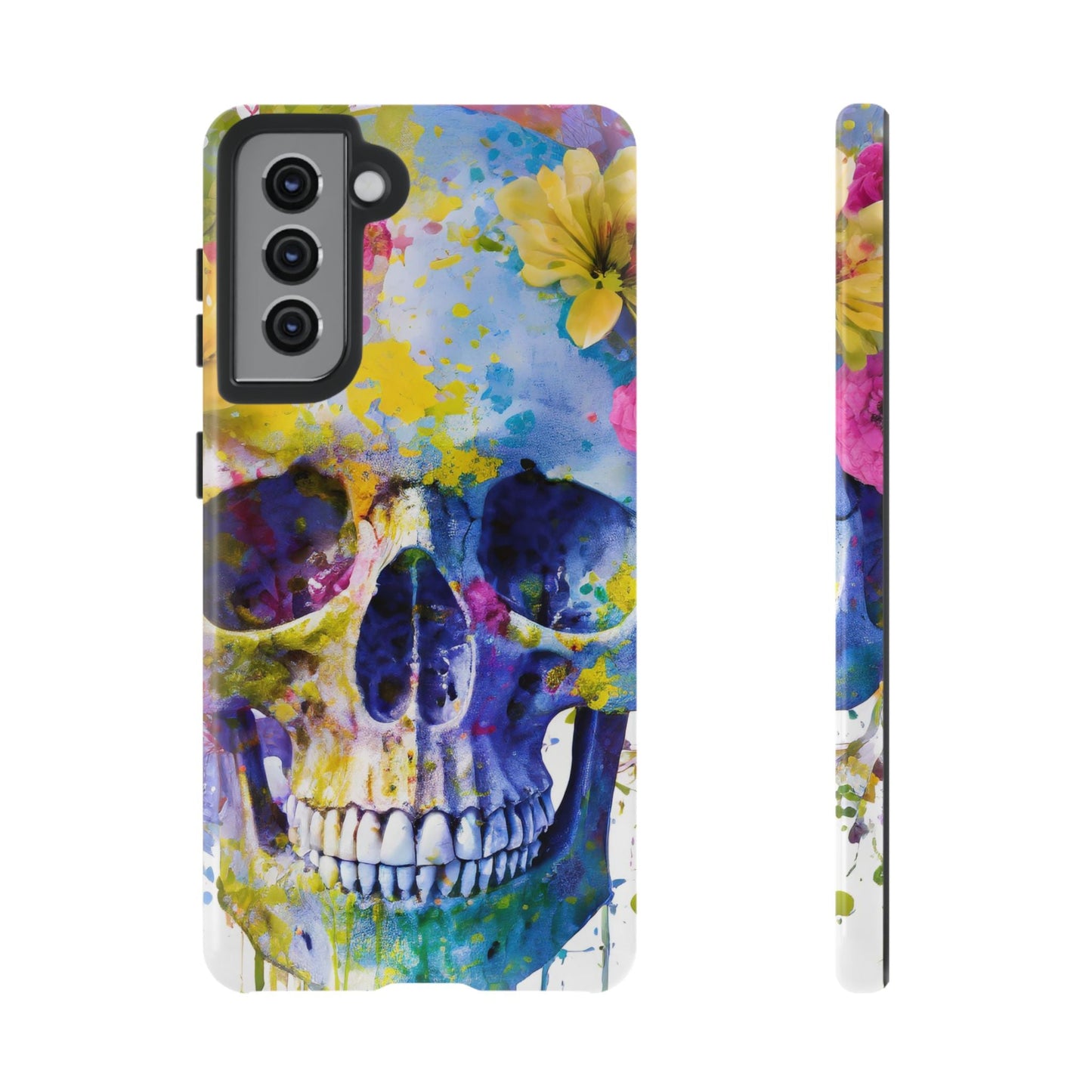 Vibrant Blue Floral Skull Tough Phone Case