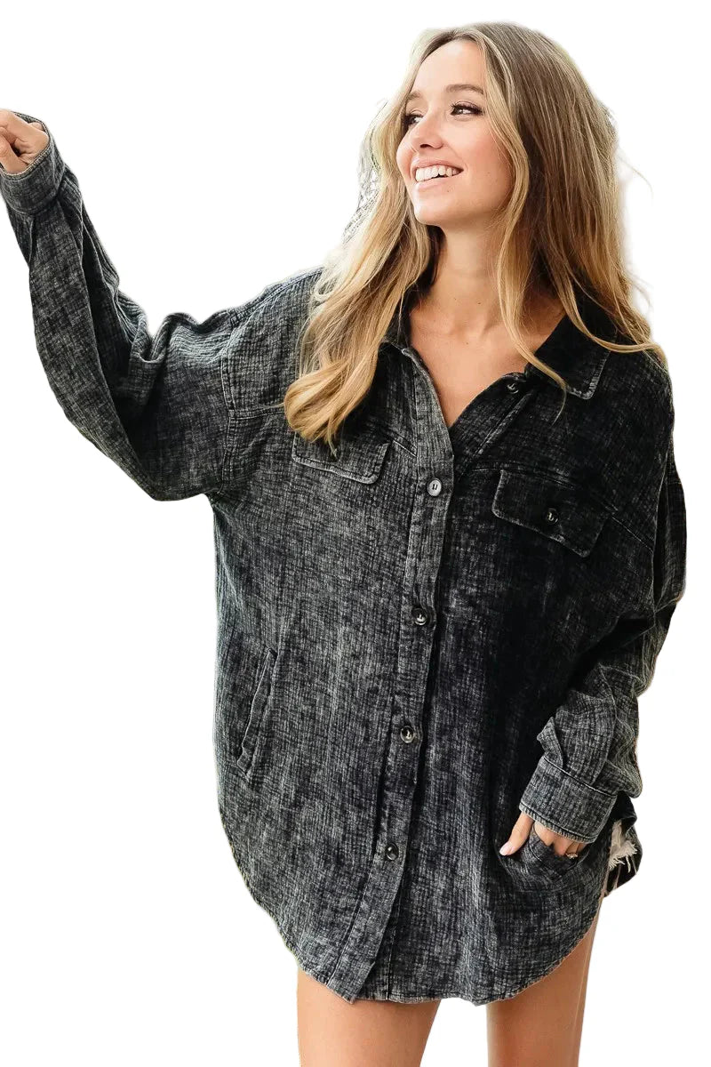 Vintage Washed Wrinkle Gauze Shacket